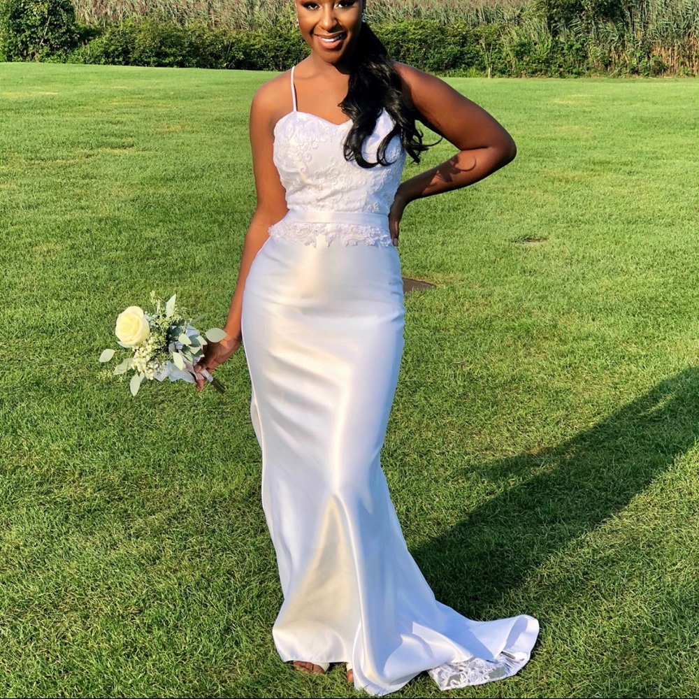 White maxi gown with lace detail